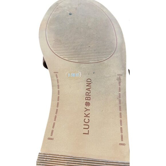 Lucky Brand Fentin 2 Flat Leather Sandals Latte Brown Size 9 Neutral Coastal - Picture 8 of 12